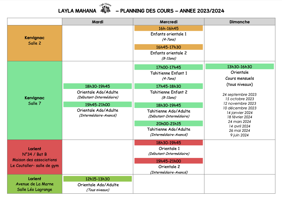 Planning cours 2023 2024